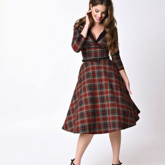 Unique Vintage Dresses & Skirts - Unique Vintage 50s Style Trudy Plaid Swing Dress